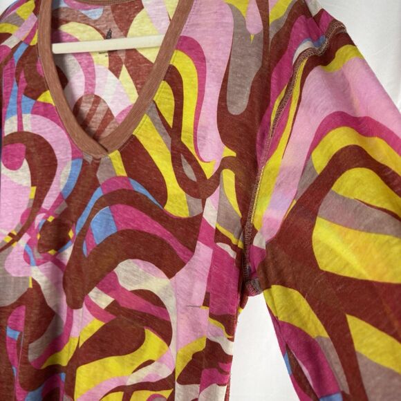 Free People Movement Keep Rolling Printed Tee Long Sleeve XS Geometric Y2K - Picture 6 of 12